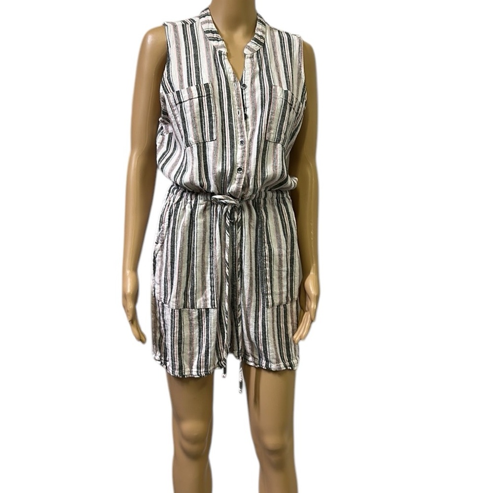 Kelly Renee Linen Rayon Blend Striped Button Up 4 Pocket Shorts Romper Womens L